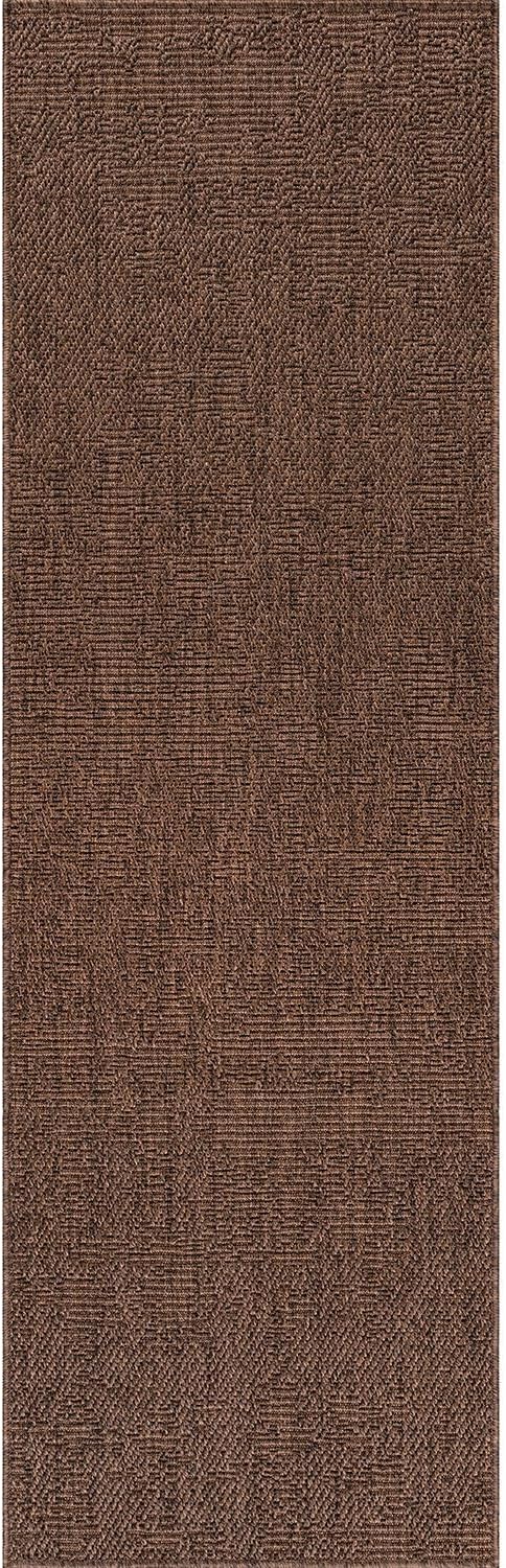 CAMILSON Indoor and Outdoor Runner Rug Brown Solid Boho Woven Design Easy-Cleaning Non Shedding Fiber Living Room Bedroom Garden Patio and Kitchen Washable Outside Carpet Alfombras (2x7)
