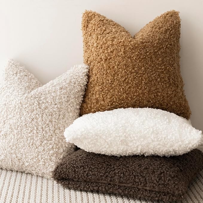 Foindtower 2 Pieces 16x16 Inch Bronze, Faux Fur Throw Pillow Cover Accent Sherpa Pillow Fuzzy Soft Pillowcases Sheepskin Decorative Fleece Cushion Case for Bed Couch Living Room