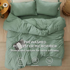 Bedsure Duvet Cover Queen Size with Fitted Sheet - 4 Pieces Prewashed Cotton-Like Extra Soft Bedding Set, Includes 1 Duvet Cover 90x90 Inches, 2 Pillow Shams, 1 Fitted Sheet, Sage Green