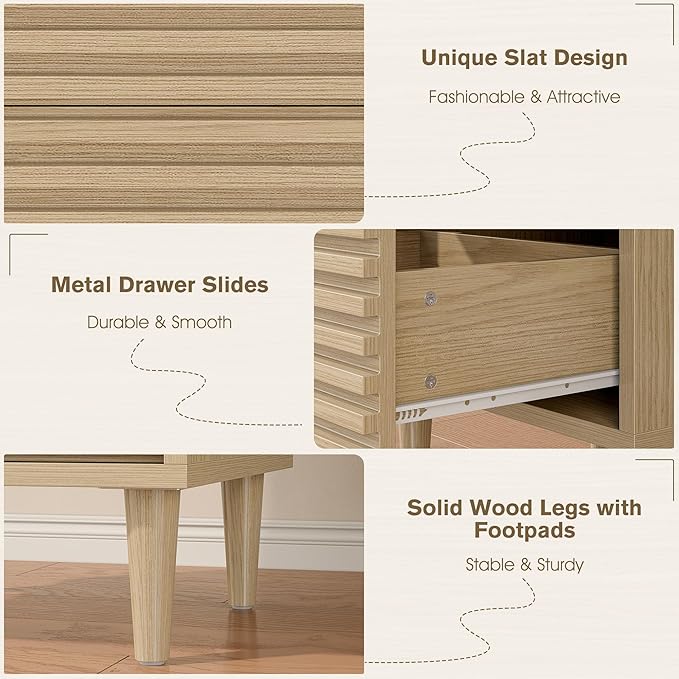 Alohappy Nightstand, Bedside Table for Bedroom, End Table with 2 Drawers, Mid Century Modern Side Table with Storage Bed Side Table Vintage Furniture Wood Accent Table for Living Room, Oak 1pc