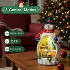 Snowman Figurine Lighted Christmas Village with Animated Rotating Train - Battery or USB Powered Snowman Decor Ornaments, LED Lights & Festive Music for Tabletop Home Holiday Collection Decorations