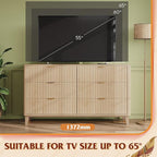 WLIVE Fluted Dresser for Bedroom with 6 Drawers, 54" Wide Wood Dresser with Metal Handles, TV Stand for 65 inch TV, Mid Century Modern Chest of Drawers for Living Room, Hallway, Closet, Natural Oak