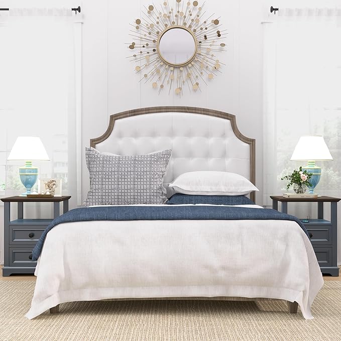 18" Wide End Table with Fast Charging Station Set of 2, 18” Wide Sofa Side Table with Drawers,End Table with Drawers for Living Room,Blue