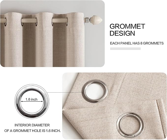 MIULEE 100% Blackout Linen Textured Curtains for Bedroom Solid Thermal Insulated Natural Beige Grommet Room Darkening Curtains & Drapes Luxury Decor for Living Room Nursery 62 x 96 Inch (2 Panels)