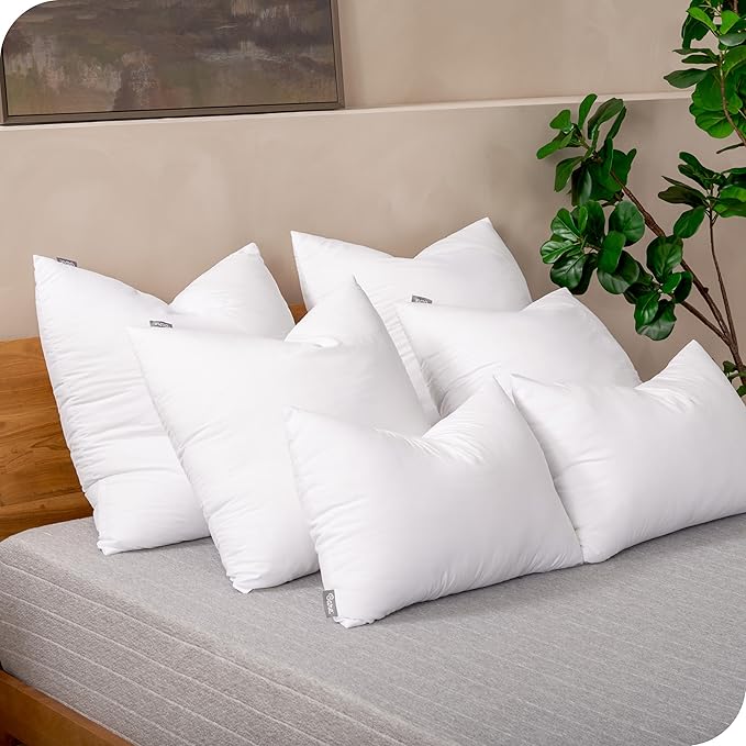 Bare Home Bedding Throw Pillows Insert - 16 x 16 Inches - Decorative Bed and Couch Pillow (Pack of 2, White)