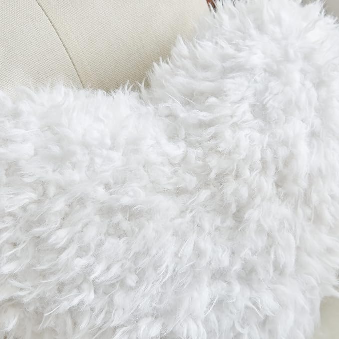 MOOWOO Fluffy Heart Throw Pillow with Pillow Cover and Insert, Shaggy Faux Fur,Valentines Day Decor,Christmas Decorations, Love Pillow (White, Heart Shape-15.7X15.7Inches)