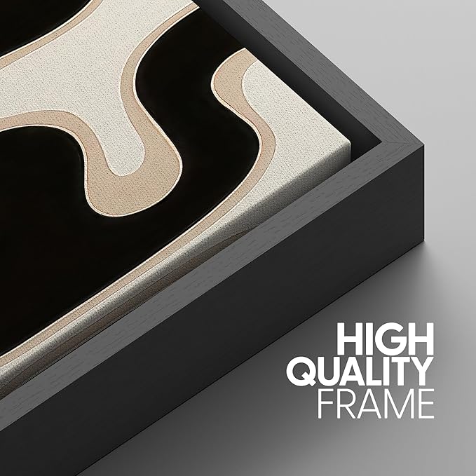 SIGNWIN Framed Canvas Print Wall Art Modern Abstract Organic Shapes Black and Beige Fluid Pattern Photography Modern Art Minimalist Black and White for Living Room, Bedroom, Office - 24"x36"x3 Black