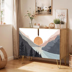 SIGNWIN Sideboard Buffet Cabinet, Kitchen Storage Cabinet with 2 Doors, Sunset Mountain Forest Lake, Cupboard Console Table for Dining Room - 35" L x 18" W x 29" H