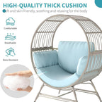 Egg Chair Outdoor Indoor, Oversized Rattan Chair with Thicken Cushion, 350LBS Capacity Wicker Patio Lounge Chair, Basket Chair for Living Room Balcony Porch Backyard, Blue