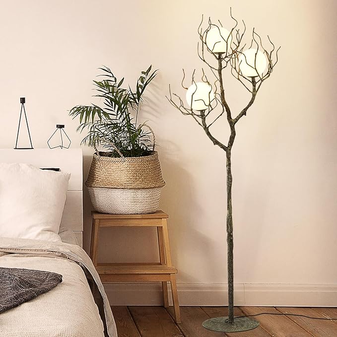 Tree Branch Floor Lamp for Living Room, 3-Light Gothic Moon Branch Floor Lamp, Wood Grain Resin & Metal Base for Farmhouse, Bedroom, Office,Halloween Decor(63")