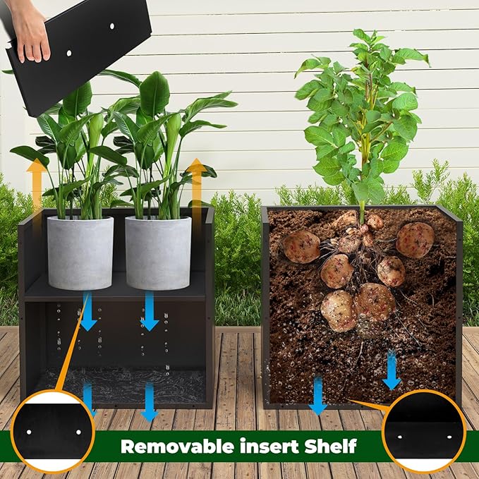 Galvanized Steel Metallic Heavy Planter for Outdoor Plants Metal Outdoor Planter Spliced Flower Box with Partitions for Outside,Indoor,Garden (Black, 24 * 10 * 24)