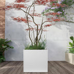 White Steel Planter Square Outdoor Planters Galvanized Steel Planter Box Indoor Metal Large Planters Cube Heavy Duty Flower Pot 26 Inch Modern Commercial Residential for Trees Patio Deck Yard Garden