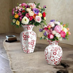 Chinoiserie Vase,6 inch Red and White Vase,Vintage Ceramic Vases,Flower Vase for Centerpiece,Chinese Cute Vases for Living Room, Office,Home Decor (Red White, Small)