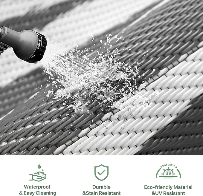 GENIMO Outdoor Rug Waterproof for Patio Decor, 5'x8' Reversible Plastic Straw Area Carpet, Camping Outside Mat for Outdoor, RV, Deck, Camper, Balcony,Picnic Grey & White