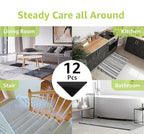 Rabenda 12 Pcs Rug Tape, Non Slip Rug Pads Grippers for Hardwood Floors and Tiles, Reusable Carpet Tape for Area Rugs, Double-Sided Adhesive Rug Stickers Keep Corners Flat (Black)