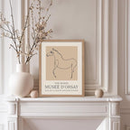 Poster Master Vintage Poster - Retro Minimalist Print - Gift for Artist, Friend - Horse, Line Drawing, Sketch, Abstract - Wall Decor for Living Room, Bedroom, 11x14 Beige Framed
