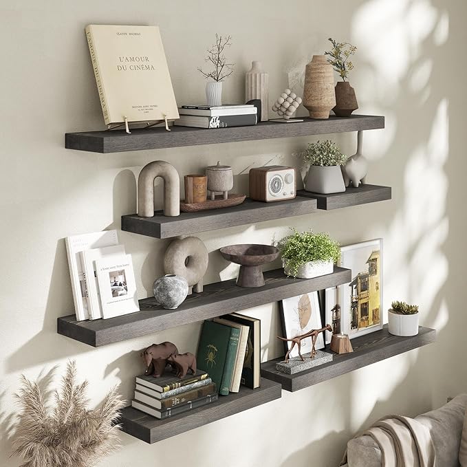 Marsmiles Floating Shelves for Wall - 55 Inch Rustic Grey Wood Floating Shelves Set of 1-55 Inch Wide x 7.7 Inch Deep x 1.6 Inch Thick Wooden Shelves for Room Wall