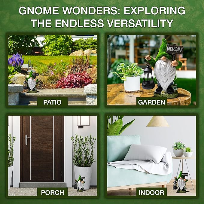 Garden Gnomes Outdoor with LED Solar Light - 11’’ Funny Gnome Decorations/ ornaments for Home/Yard/Patio Solar Lantern Garden Statues - Decor -Deals/clearance - Housewarming/Birthday Gifts