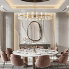 Modern 48 inch Gold Round Chandelier Light Fixture,Crystal Chandeliers for Dining Room,Living Room, Wagon Wheel Chandelier Over Table, Chandeliers for Bedroom,Foyer,G4 Bulbs Included