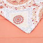 Amazon Basics Twin/Twin XL Comforter Set with Printed Sheets, 5-Piece Coral Medallion Bedding, Lightweight Microfiber Bed-in-a-Bag
