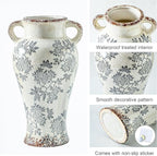 Enra Vintage vase with Handle,12.6 inch Blue and White Ceramic Decorative Flower vase, Chinoiserie Floral Vase,Large Rustic Vases for Home Decors, Living Room, Bookshelf, Office