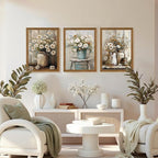 DUWQU 3 Piece Framed Elegant Farmhouse Canvas Wall Art, Vintage Floral Pictures Art Wall Decor, Nature Themed Daisy Art Prints for Living Room Bedroom Kitchen and Office Ready to Hang 16×24 Inches