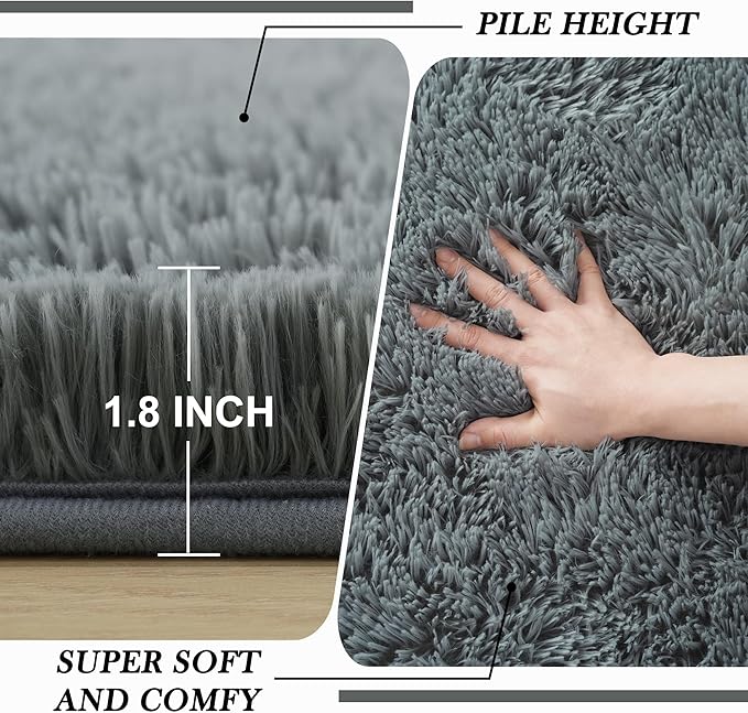 Shag Rugs 8x10 Living Room: Shag Area Rug for Bedroom - Gray Large Fluffy Soft Carpet (Grey, 8x10 Feet)…
