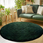 CAIYUECS Dark Green Round Rug for Bedroom: 4x4Feet Soft and Fluffy Area Rug for Living Room- Circle Fuzzy Bedroom Rug- Oval Furry Plush Rug for Kids Room, Nursery (4ft, Dark Green)
