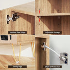 SIGNWIN Sideboard Buffet Cabinet, Kitchen Storage Cabinet with 2 Doors, Brown & Black Pastel Polygon, Cupboard Console Table for Dining Room - 35" L x 18" W x 29" H