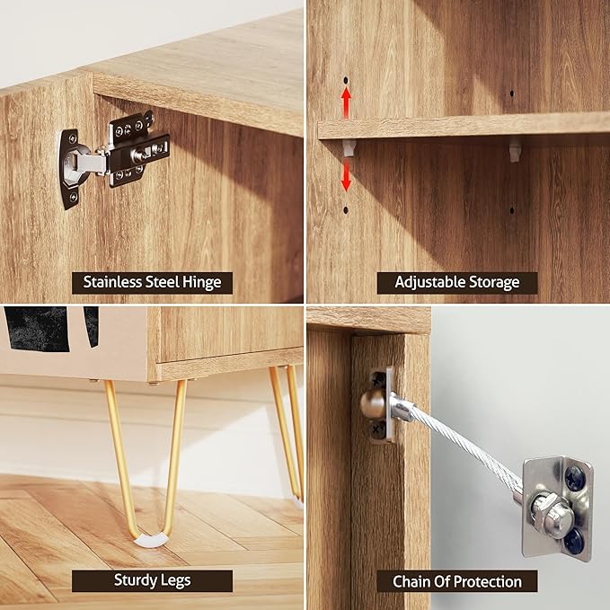 SIGNWIN Sideboard Buffet Cabinet, Kitchen Storage Cabinet with 2 Doors, Brown & Black Pastel Polygon, Cupboard Console Table for Dining Room - 35" L x 18" W x 29" H