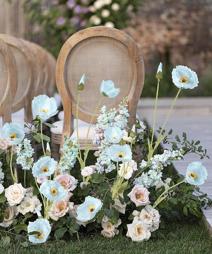 IPOPU 43.3" Poppy Flowers Artificial Flowers 6PCS Fake Silk Poppies Long Stem Artificial Flowers for Tall Vase for Wedding Party Home Decor(Baby Blue)