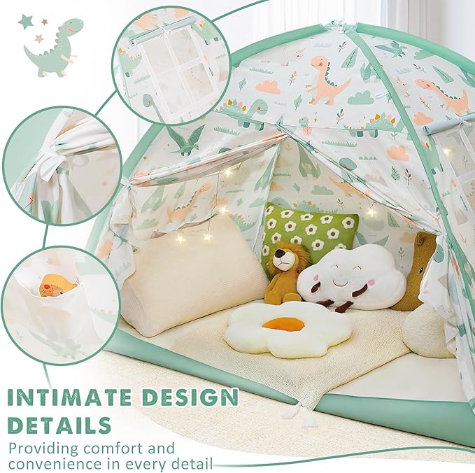 Twin Bed Tent for Kids, Twin Size Bed Canopy with Star Lights, Privacy Space Blackout Sleeping Tents, Indoor Breathable Portable Bunk Bed Tent for Boys and Girls, Dinosaur