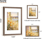 upsimples 11x14 Picture Frame, Natural Solid Wooden Picture Frames, Display 8x10 with Mat or 11 x 14 Without, Vertical or Horizontal Wall Hanging, 1 Pack, Brown