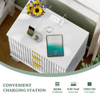 Fluted Nightstand with Charging Station, 24" Wide Bedside Table with 3 Large Storage Drawers, Modern Wood Side Table Night Stand, End Table Small Dresser for Bedroom, Living Room, Dorm, White