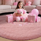 Round 5x5ft Fluffy Blush Rug: Ultra Soft Furry Girls Bedroom Carpet- Circle Plush Shag Nursery Rug for Girls Room & Kids Room- Blush Plush Area Rugs for Bedroom, Living Room, Home Decor