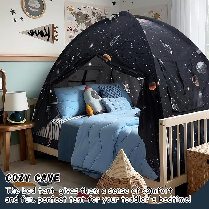 Sherilyn Twin Bed Canopy Tent, Canopy on Bed Privacy Space Sleeping Blackout Tents Bunk Bed Tent Twin Size (Galaxy Tent)