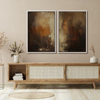 SIGNFORD Framed Canvas Print Wall Art Set Abstract Burnt Sienna and Beige Illustration Modern Art Decorative Nordic Nature for Living Room, Bedroom, Office - 24"x36"x2 White