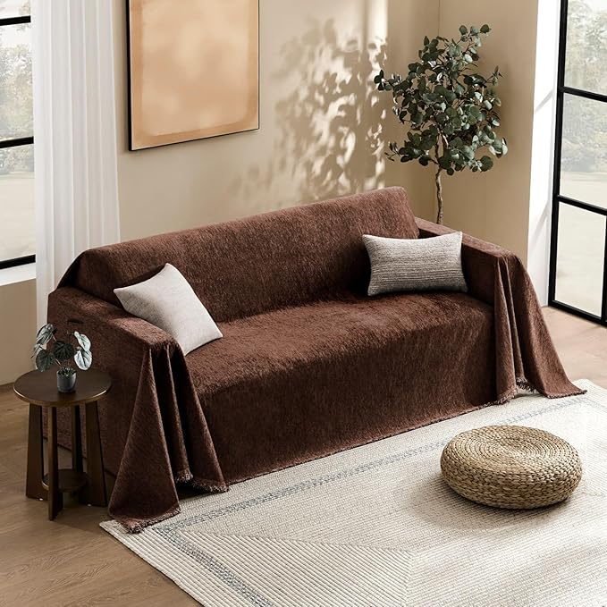 Couch Cover for Dogs Sectional Sofa Covers Washable for 3 Cushion Couch, Chenille Couch Cover Blanket Sectional Sofa Slipcovers, Multi-Use Furniture Protector for Kids, Pets, 71" X150", Coffee