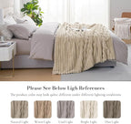 Amélie Home Faux Fur Throw Blanket for Couch, Cozy Fuzzy Fluffy Fur Luxurious Soft Striped Plush Gift Blankets for Family Sofa Chair Bed Living Room Bedroom, 60"x80", Beige