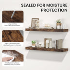 Floating Shelves for Wall, 40"W x 8"D x 1.5"H, Wooden Wall Mounted Display Shelves with Invisible Brackets for Living Room, Bedroom, Bathroom, Kitchen Decor and Storage, Set of 2, Rustic Brown