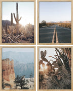 SIGNWIN Framed Cactus Desert Landscape Wall Art, Set of 4 Southwest Texas Arizona Saguaro Wall Decor Prints, Nature Wilderness Wall Décor for Living Room, Bedroom - 11"x14"x 4 Natural