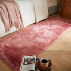 AMTOVO Faux Fur Rug, Blush Pink Ultra Soft Fluffy Shag Sheepskin Rug, 2 x 6 ft Runner Area Rugs for Bedroom Sofa Throw Cushion Room Decor, Rectangle