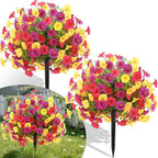 2 Bundles Artificial Flowers for Outdoors with Ground Spikes,21.65 Inch Morning Glory Eucalyptus Topiary Ball Trees, UV Resistant Faux Shrubs Fake Plants for Porch Outdoor Garden Decor (Muti-Color)