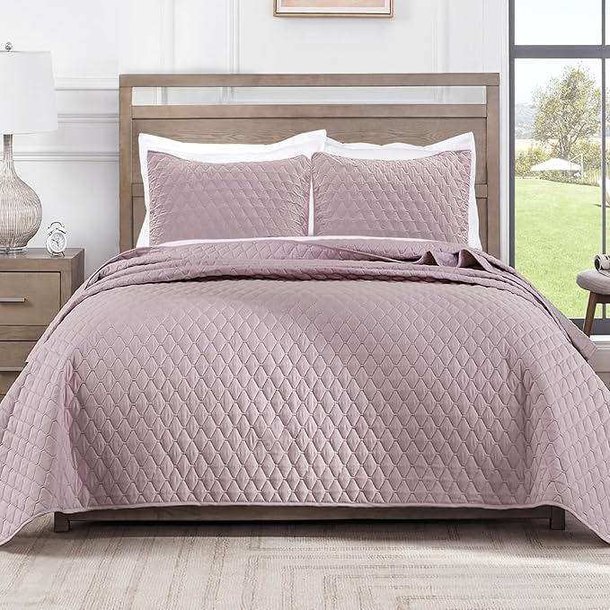 Exclusivo Mezcla Reversible Full Queen Quilt Bedding Set with Pillow Shams, Lightweight Quilts Queen Size, Soft Bedspreads Bed Coverlets for All Seasons - (Lilac Ash, 90"x96")