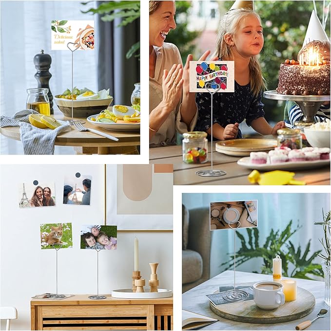 Table Number Holders 10Pcs - 8.75 inch Heart Shaped Place Card Holder Tall Table Number Stands for Wedding Party Graduation Reception Restaurant Home Centerpiece Decoration Memo (Silver)