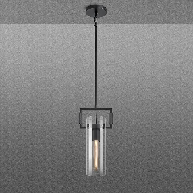 Modern Black Kitchen Island Pendant Lights,Knurled 12'' Glass Island Pendant Light,Farmhouses Pendant Light, for Kitchen,Dining Room,Bathroom,Bulb Included