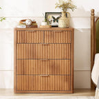 LEYAOYAO Fluted 5 Drawers Dresser for Bedroom Set of 2, 34" Tall Modern Chest of Drawers with Metal Handle, Curved Profile Design,Brown Wood Drawer Organizer for Bedroom, Living Room, Hallway