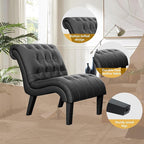 Yongqiang Black Faux Leather Accent Chair Modern Button Tufted Upholstered Armless Chair for Bedroom Living Room with Wood Legs