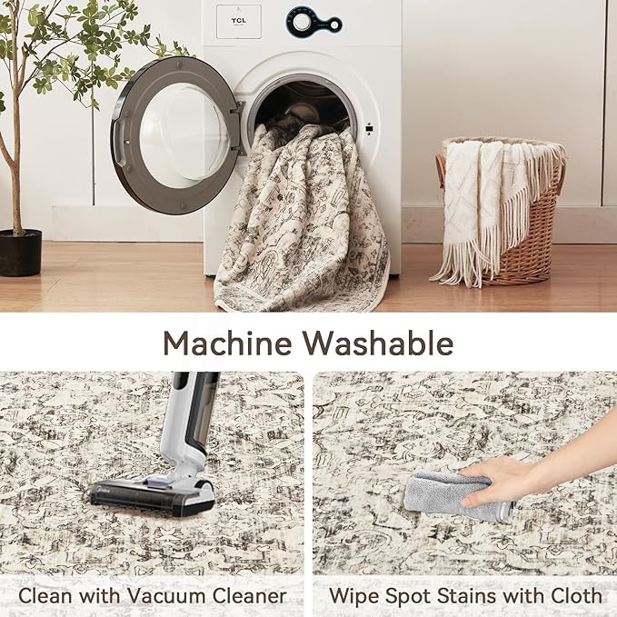 Topllen Runner Rug - 2'6" x8'Boho Washable Kitchen Rug, Non-Slip Soft Low Pile Rugs Indoor for Hallway Hall Living Room Bedroom Sunroom, Vintage Throw Stair Carpet Stain Resistance (Black, 2.5x8ft)