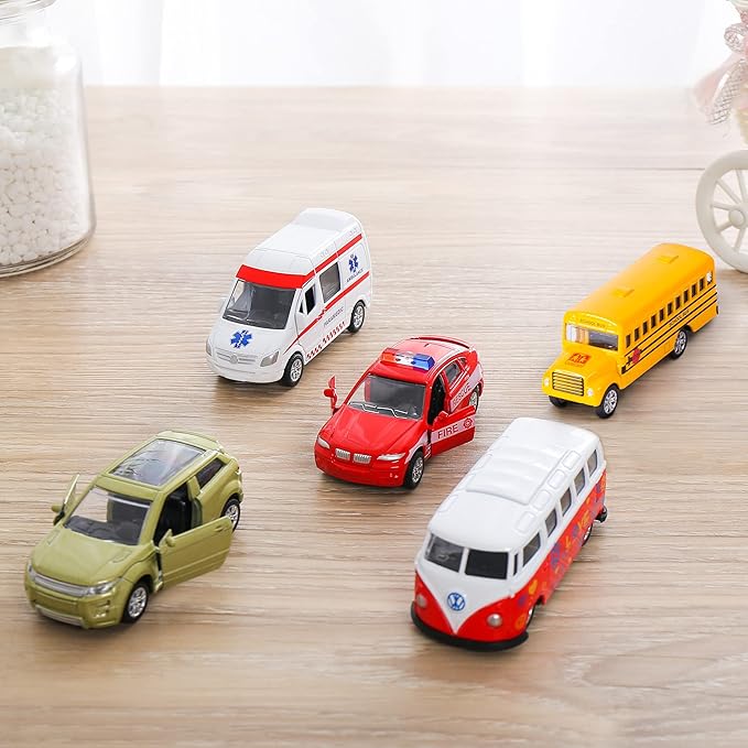 KIDAMI Die-cast Metal Toy Cars Set of 5, Openable Doors, Pull Back Cars Ambulance, Gift Pack for Kids (Official Car Ⅱ)